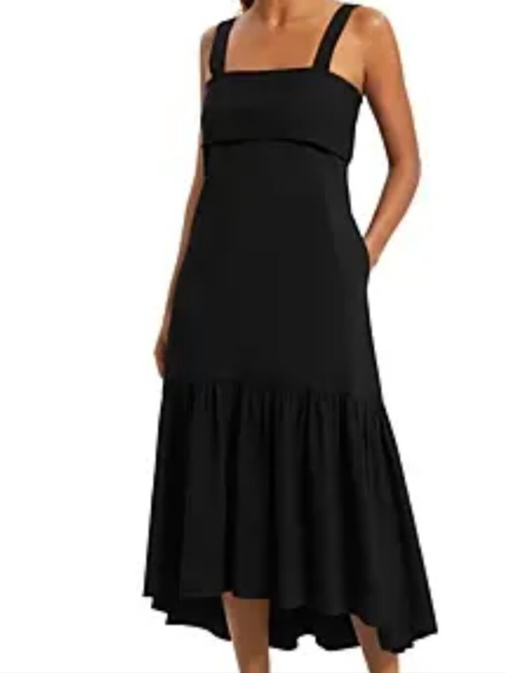 Theory Tie-Back Eco Crunch Linen Midi Dress Black Size Large